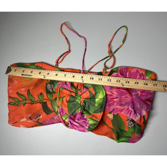 Farm Rio Crop Top XL Floral Romantic Garden Bandeau Strappy Smocked Colorful - Picture 4 of 9